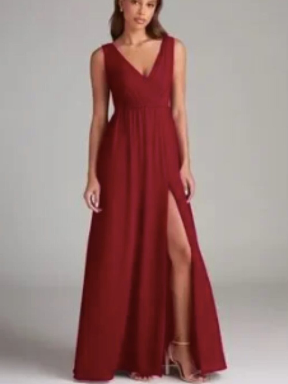 Azazie Tanicia Burgundy A-Line Pleated Chiffon Dress A10